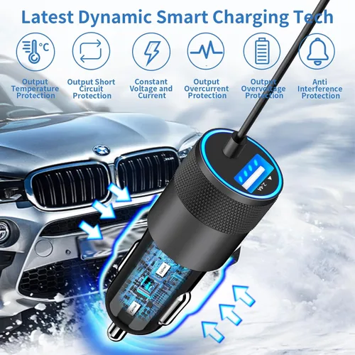 Miniatura 5 de 【Certificado MFi】Cargador rápido para iPhone de 4.8 A, cargador de coche USB dual Caiinei de 4.8 A, carga rápida, cable Lightning integrado de 6