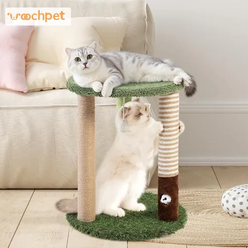 Miniatura 6 de WOOCHPET Torre de árbol para gatos con 3 postes rascadores de 17 pulgadas de alto, postes rascadores de sisal para gatos con divertidos juguetes