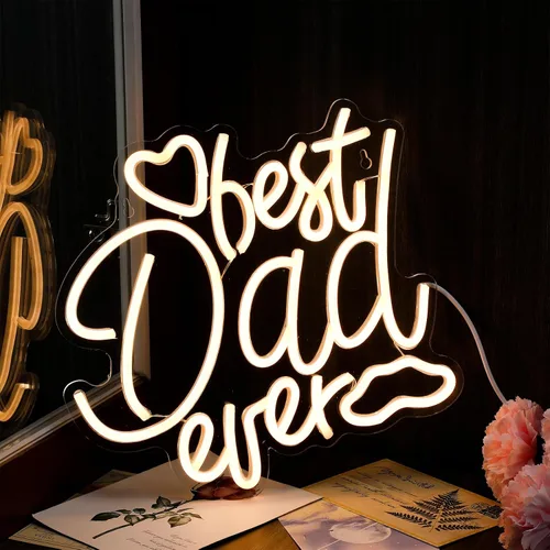 Miniatura 5 de Baquler Letrero de neón con luces LED con texto en inglés "Best Dad Ever", regalo para decoración de pared del día del padre, expresarte agradecido
