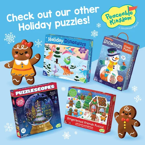 Miniatura 7 de Peaceable Kingdom Rompecabezas de dinosaurios navideños, rompecabezas de dinosaurios de 100 piezas para niños a partir de 5 años, ideal para aulas