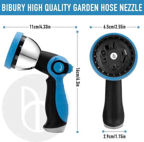Miniatura 6 de BIBURY Boquilla de manguera de jardín, rociador de manguera de agua de aleación de zinc resistente con 10 patrones y control de pulgar, accesorio