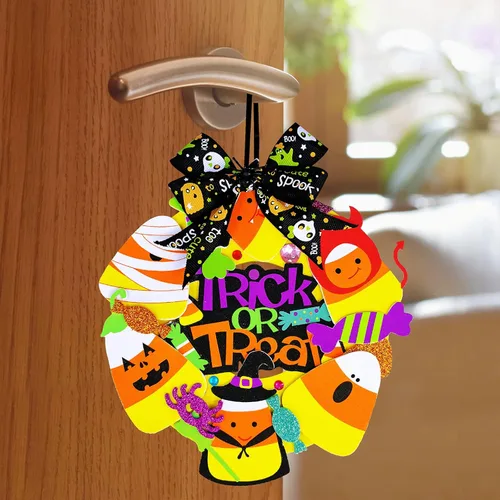 Miniatura 4 de Winlyn 12 juegos de manualidades de Halloween, decoraciones de corona de otoño con calabaza, monstruo, maíz caramelo, araña, murciélago, calcomanías