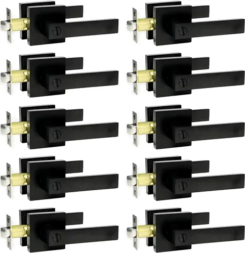 SUNTAI Manijas de puerta de dormitorio/baño, manijas cuadradas para puertas de privacidad, color negro mate (paquete de 10)