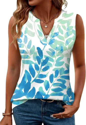 Miniatura 39 de Romanstii Camisas sin mangas para mujer, estilo casual, de verano, cuello en V, blusas elegantes, túnica