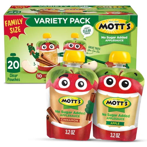 Miniatura 27 de Mott's Puré de manzana sin azúcar añadido, hecho de fruta real, sin sabores artificiales, bolsas transparentes de 3.2 onzas, paquete de 20