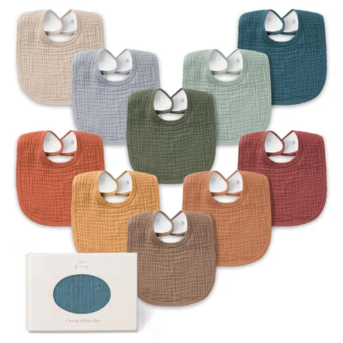 Miniatura 10 de Konssy - Paquete de 10 baberos de muselina para bebé, baberos de bandana de algodón suave para babeo y dentición, colores sólidos unisex para niños