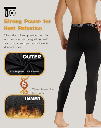 Miniatura 2 de Paquete de 5 o 4 pantalones de compresión térmica para hombre, con forro polar, mallas deportivas para clima frío, ropa de invierno