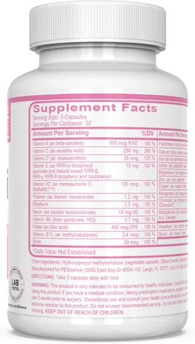 Miniatura 7 de PEScience TruMulti Women's Multivitamínico con vitamina C, D, zinc de primera calidad para apoyo inmunológico y estrés, 90 cápsulas