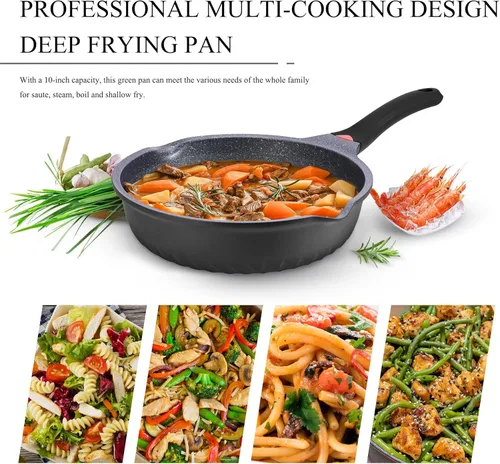Miniatura 4 de Vinchef Nueva actualización de mango 11 Pulg/5Qt Sartén antiadherente de aluminio para freír en profundidad con tapa e indicador de calor, sartén