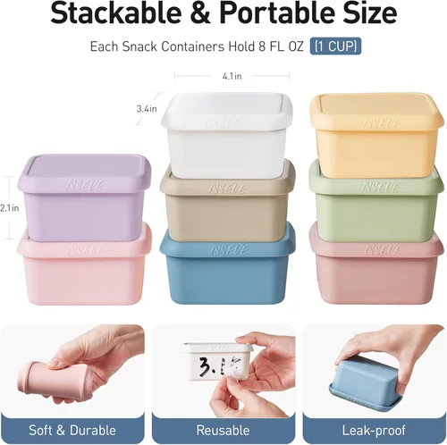 Miniatura 2 de ISSEVE Contenedores de aperitivos de silicona de 8oz para niños, 1 taza Contenedores pequeños reutilizables con tapas, Contenedores