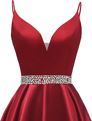 Miniatura 4 de Yexinbridal Vestido corto de satén con tirantes delgados, cuello en V, con cuentas, para fiesta de noche