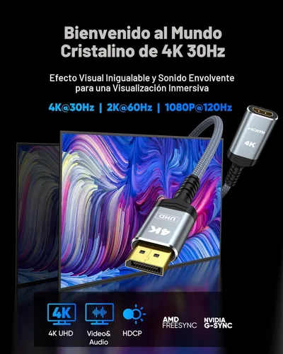Miniatura 2 de Highwings Adaptador de DisplayPort 4K a HDMI, Unidireccional DP 1.2 de Computadora a Pantalla HDMI 2.0, Adaptador de DisplayPort a HDMI
