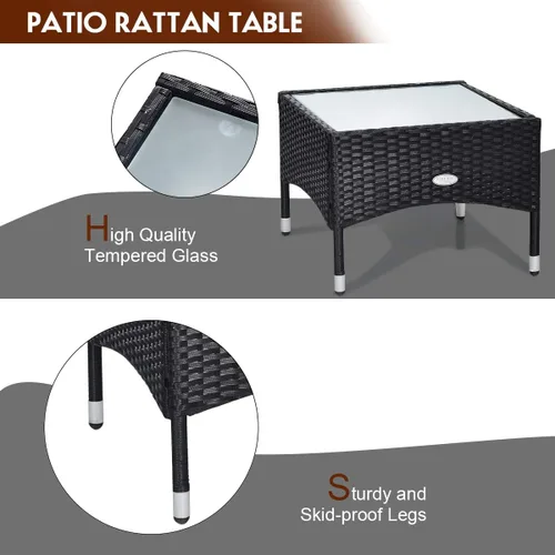 Miniatura 6 de HAPPYGRILL Juego de muebles de patio de 3 piezas con mesa de centro de cristal y cojines suaves para balcón, jardín, piscina