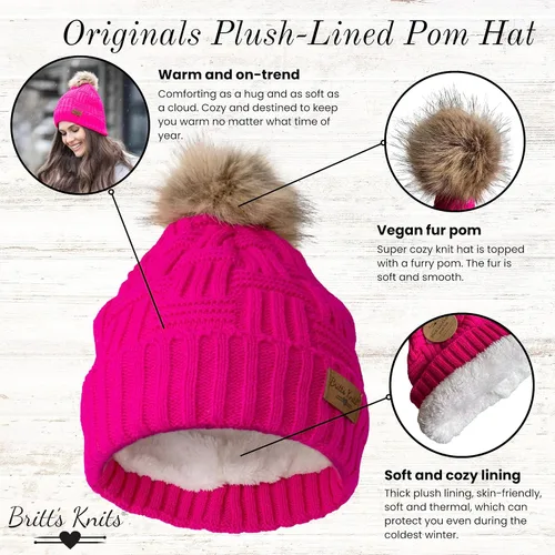 Miniatura 2 de Britt's Knits Sombrero de punto forrado de felpa con pompón para mujer