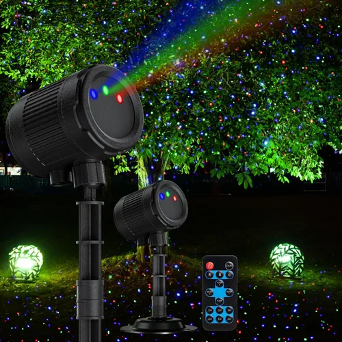 Luces láser de Navidad para proyección al aire libre, proyector de luces láser de 3 colores, espectáculo de luces de luciérnagas con control remoto