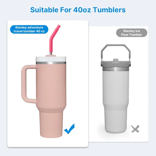 Miniatura 2 de 2 piezas de pajitas de acero inoxidable para vaso Stanley de 40 oz, accesorios de reemplazo para vaso Stanley de 40 oz con puntas de silicona