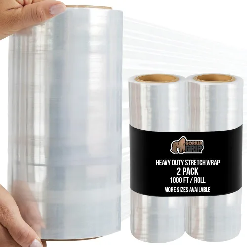 Miniatura 17 de GORILLA GRIP Film extensible 500% de plástico resistente, paquete de 2 rollos de envoltura retráctil de 1200 pies de 17 pulgadas, resistente a