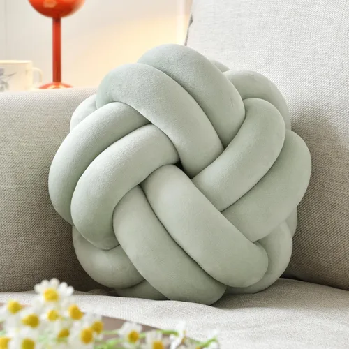 Miniatura 23 de Almohada de nudo de bola, cojín decorativo redondo para arrojar, almohada de felpa suave beige anudada de 8 pulgadas, cojín decorativo de nudo