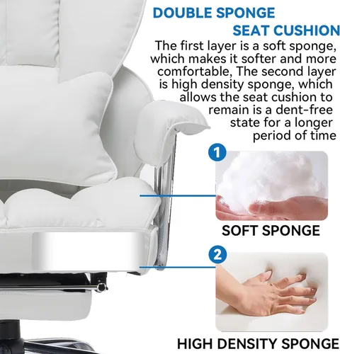 Miniatura 5 de Efomao Silla de Oficina Grande y Alta 400lbs – Silla de Oficina Ejecutiva de Cuero PU con Soporte Lumbar y Reposapiés, Silla de Computadora de Blanco