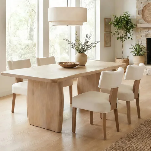 Miniatura 54 de HNY Juego de 6 sillas de comedor de ratán de estilo de mediados de siglo, silla de acento tapizada en lino de estilo granja con respaldo curvo