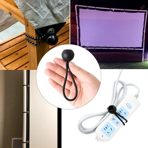 Miniatura 4 de Paquete de 16 cuerdas elásticas de bolas elásticas, color negro, resistentes, de 4 pulgadas, correas elásticas de lona, resistentes a la intemperie