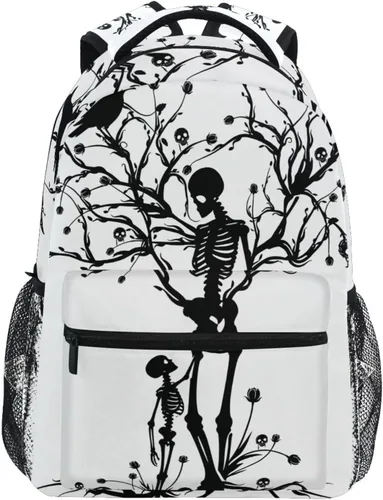 Mochila negra del Día de los Muertos con patrón de calavera para adultos, mochila escolar casual, bolsa universitaria de viaje, con cremallera,