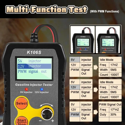 Miniatura 3 de Kit Universal de Prueba y Limpieza de Inyectores de Combustible, Kit de Herramientas de Limpieza DIY para PWM, Frecuencia de Pulso Ajustable y Ancho