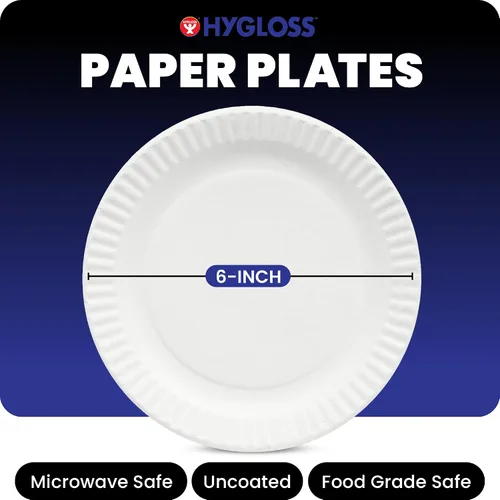 Miniatura 2 de Hygloss Platos de Papel Pequeños a Granel de 6 Pulgadas - Platos de Postre Desechables para Fiestas, Pasteles, Aperitivos, Bocadillos, Vajilla