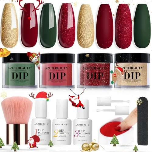Miniatura 14 de Azurebeauty - Kit de iniciación de uñas de polvo de inmersión, primavera y verano, tonos pastel verde brillante, rosa intenso, púrpura, 4