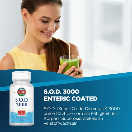 Miniatura 2 de KAL S.O.D. 3000 Suplemento antioxidante de 400 mg, superóxido dismutasa (SOD), fuente de hígado de res, soporte súper antioxidante, revestimiento