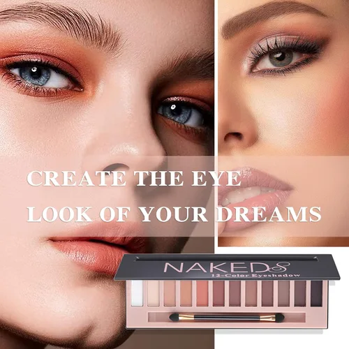 Miniatura 5 de Paleta de sombras de ojos desnudas de 12 colores, paleta de sombra de ojos natural mate nude brillante altamente pigmentada, juego de paleta