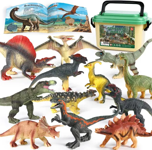 OENUX Juguetes de dinosaurio para niños de 3 a 5 años, 12 piezas realistas de dinosaurios jurásicos con folleto educativo, dinosaurio de plástico