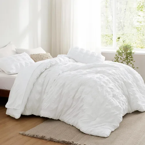 Miniatura 6 de Bedsure Cama en una Bolsa Individual - 5 Piezas de Juego de Edredón con Diseño de Sombrero de Paja, Juego de Ropa de Cama Blanco Boho Suave