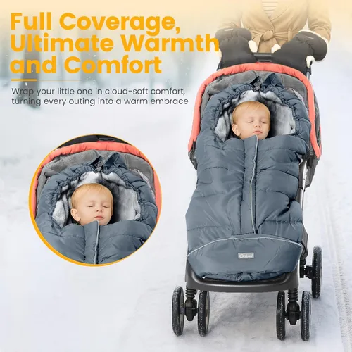 Miniatura 2 de Orzbow - Saco de dormir cálido universal para cochecito, bolsa de dormir para clima frío, piecera impermeable para niños pequeños (gris, grande)