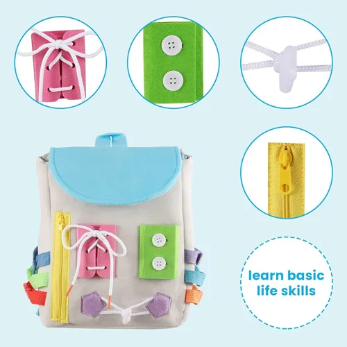 Miniatura 3 de Busy Board - Mochila para niños pequeños con hebillas y juguetes de actividades de aprendizaje, desarrolla habilidades motoras finas y habilidades