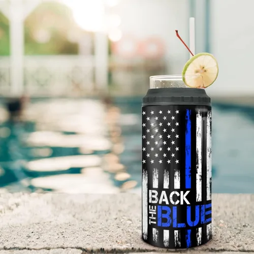 Miniatura 2 de winorax Regalos Policiales Respalda el Azul Bandera Americana Vaso Térmico 4-en-1 Enfriador de Latas Acero Inoxidable 12oz Taza de Viaje Tazas