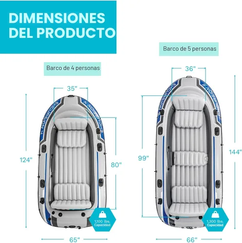 Miniatura 3 de Intex Excursion 4, 4-person Inflatable Boat Set con remos de aluminio y bomba de aire de alta (último modelo)