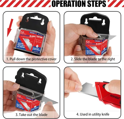 Miniatura 4 de DIYSELF Paquete de 50 Cuchillas para Cuchillo Utilitario, Cuchillas Cortadoras de Caja de Acero SK5 con Dispensador, Cuchillas Estándar