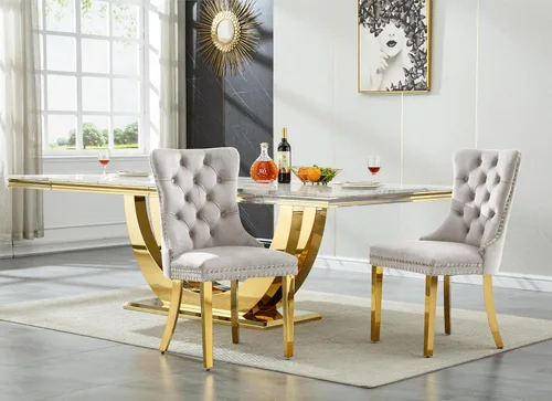 Miniatura 6 de Juego de mesa de comedor grande y moderna de mármol sintético blanco de 94.5 pulgadas, juego de mesa de comedor de 10 piezas con 10 sillas tapizadas