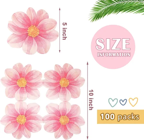 Miniatura 2 de Qilery 100 servilletas desechables en forma de flor, servilletas de papel florales de verano, vajilla decorativa de flores para boda, novia, baby