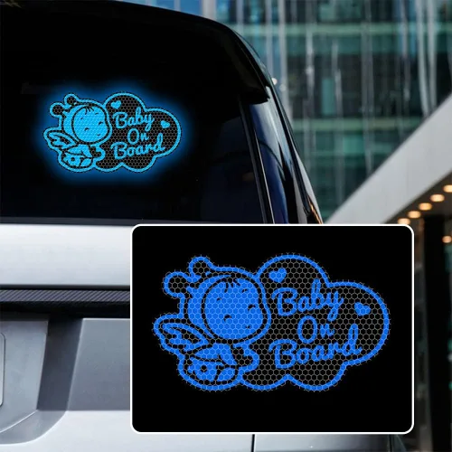 Miniatura 6 de Calcomanías reflectantes para automóvil de bebé a bordo, 2 calcomanías de advertencia de seguridad para bebé en el automóvil (azul reflectante 2)