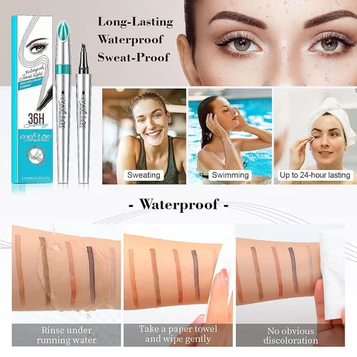 Miniatura 2 de Lápiz de cejas Microblading de 4 puntos para levantar cejas y arrebatar, maquillaje de ojos de larga duración, impermeable, cabello natural