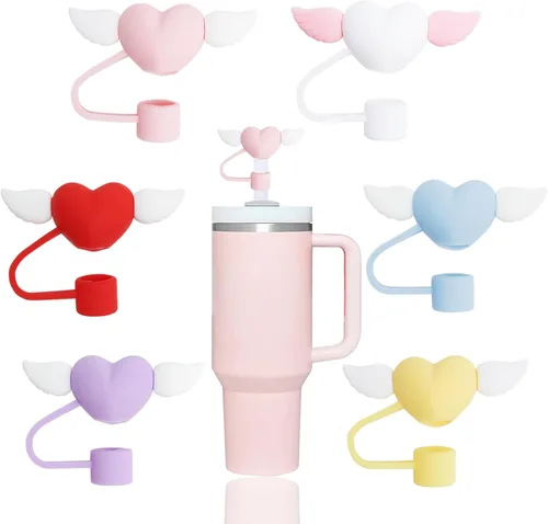 Miniatura 9 de 6 fundas de paja con diseño de flores bonitas compatibles con vasos Stanley de 30 y 40 onzas, tapas reutilizables de silicona para popotes, 18-6