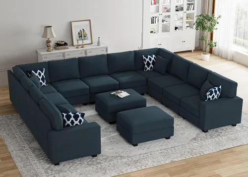 Miniatura 25 de Legend Vansen - Sofá modular seccional en forma de U con otomano, moderno, reversible, de esquina, para sala de estar (Créma, Sofá en forma de U-3)