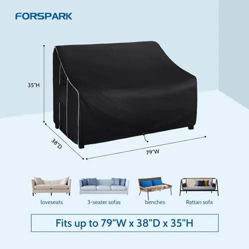 Miniatura 2 de Cubiertas para sofá de muebles de patio FORSPARK 79 pulgadas de ancho x 38 pulgadas de profundidad x 35 pulgadas de altura, cubierta impermeable al