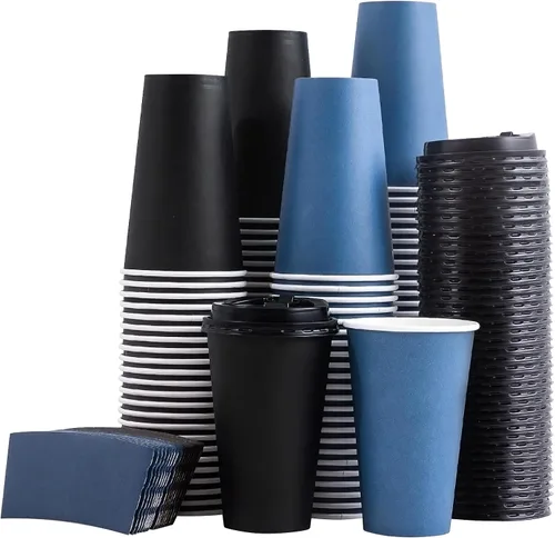 Miniatura 11 de SIUQ Paquete de 100 tazas de café de 12 onzas con tapas, tazas de café de papel desechables con fundas para bebidas calientes/frías, fiestas