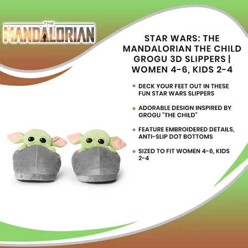 Miniatura 7 de Robe Factory LLC Star Wars The Mandalorian The Child Grogu - Pantuflas 3D Zapatos de casa de felpa suave con temática de Yoda bebé con suela