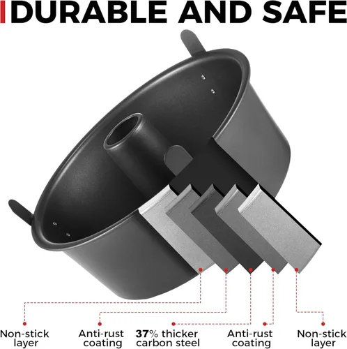 Miniatura 3 de HONGBAKE Molde para Angel Food Cake con Fondo Extraíble, Molde de Tubo de 10 Pulgadas, Moldes Antiadherentes para Pound Cake para Hornear, Molde
