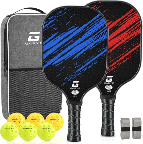 Miniatura 13 de GARYE Juego de 2 palas de pickleball aprobadas por USAPA, juego de pickleball de fibra de carbono, raquetas ligeras de pickleball, paquete de 2