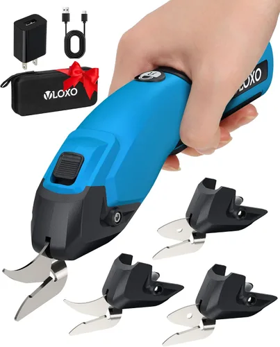 VLOXO Cortador de cartón inalámbrico, tijeras eléctricas recargables de 4 V, súper tijeras con 3 cuchillas diferentes y bloqueo de seguridad,
